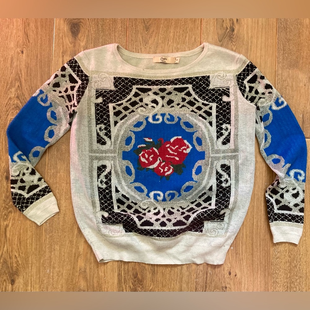 Candies vintage rose Sweater with Blue and Black Pattern